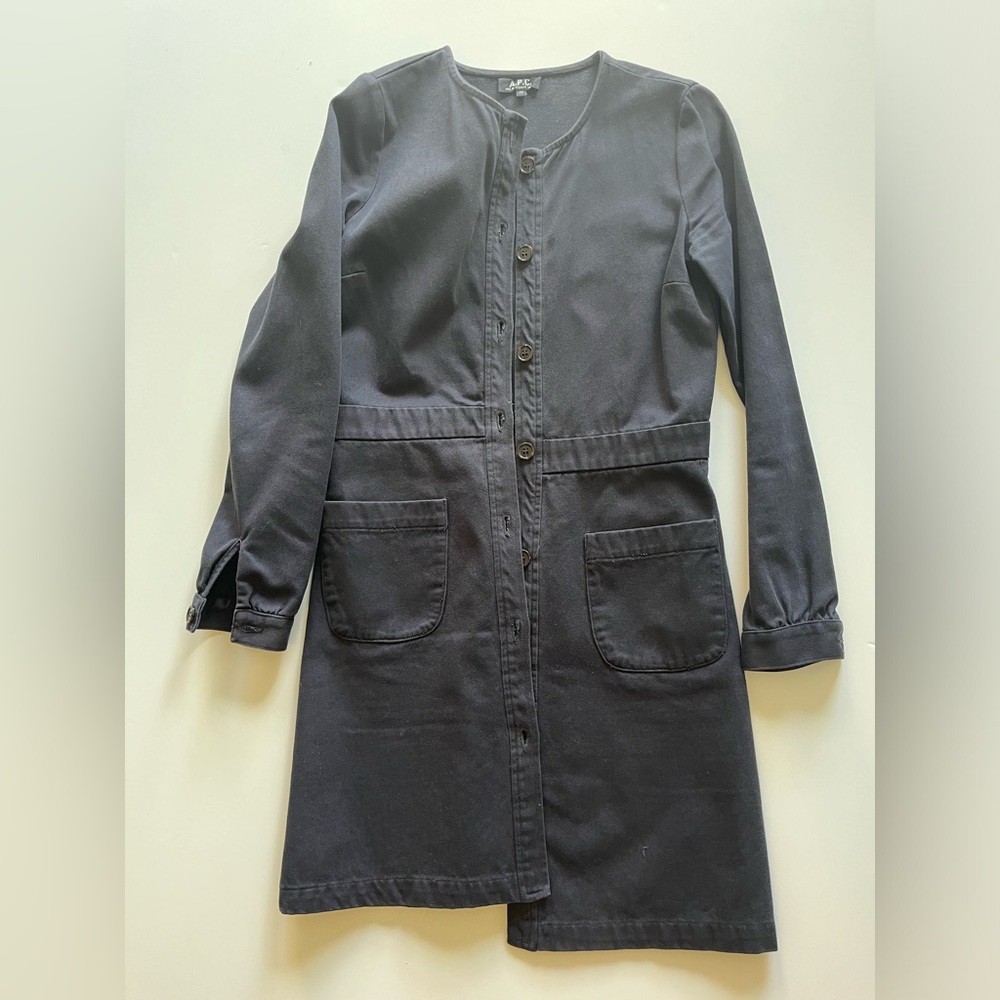 A.P.C. Black Long Sleeve Button-Front Dress
